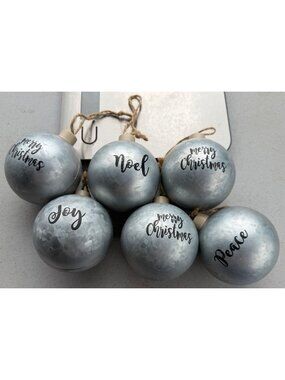 Set of 6 Hobby Lobby Silver Metal Ball Christmas Farmhouse-Style Ornaments-READ